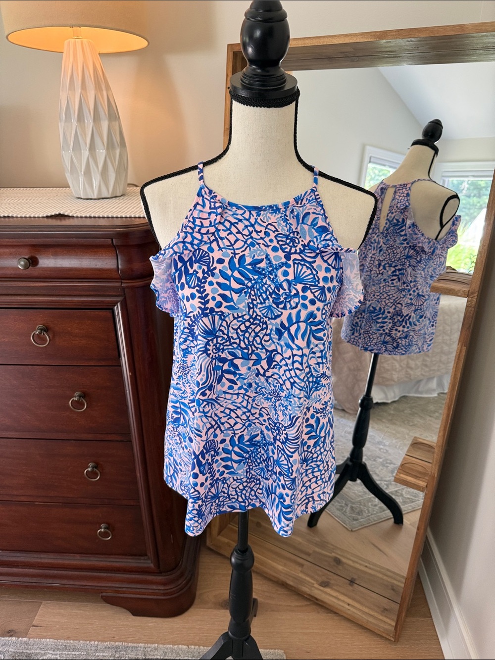 Lilly Pulitzer Blue & Pink Floral Halter Cami